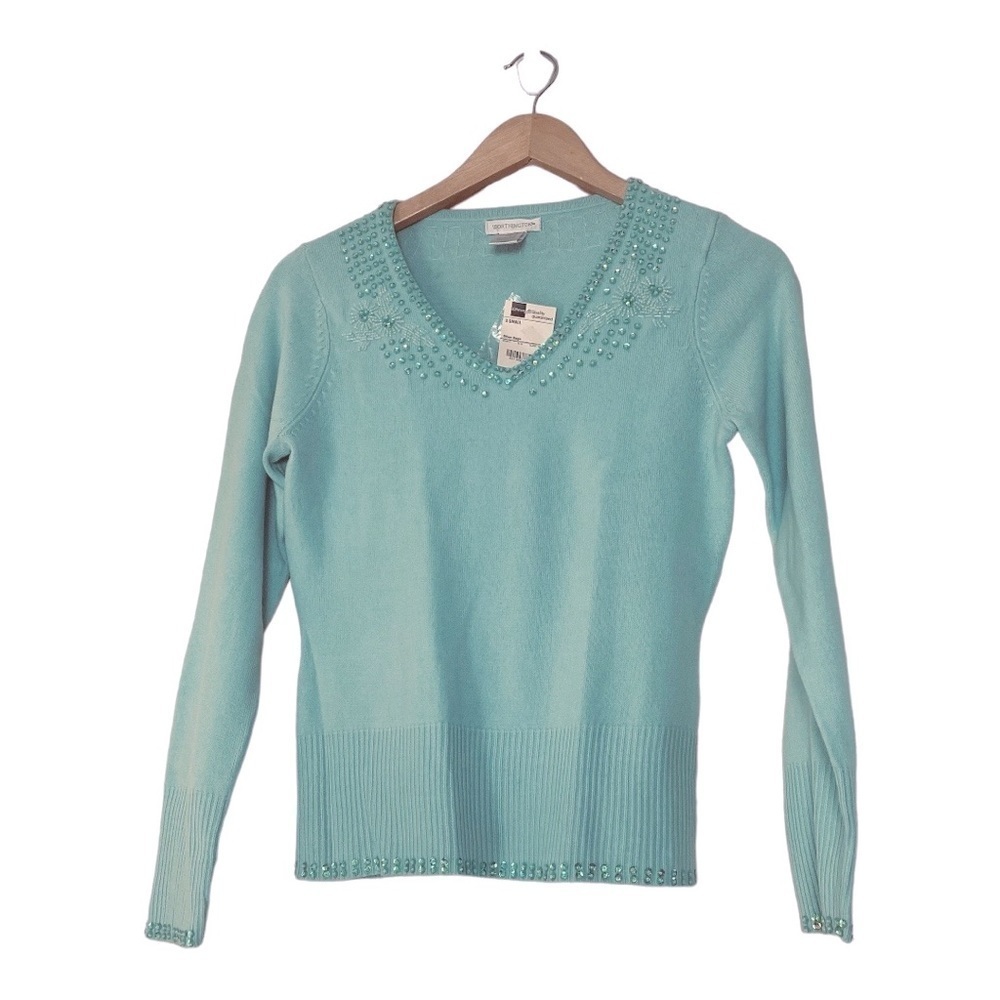 Worthington Women Sequin Beaded Silver Sage    (Green) Sweater  Sz XS